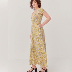 Pact Fit and Flare Cutout Maxi Dress in Yellow Floral